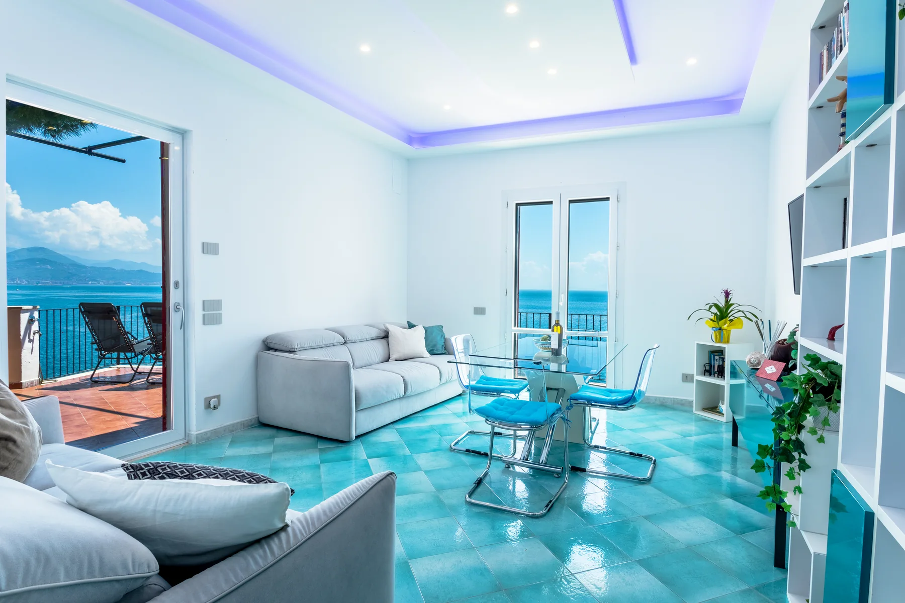 Sea-view living room at Villa Venere
